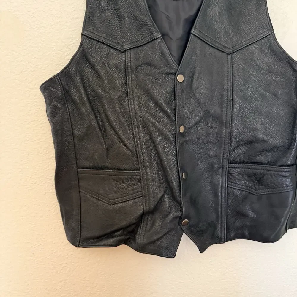 VTG GENUINE LEATHER HECHO EN MEXICO SNAP FRINGE VEST SIZE L